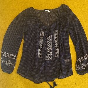 Blu Pepper Navy Embroidered Peasant Blouse